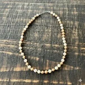Chic Beaded Necklace - Cream and Tan